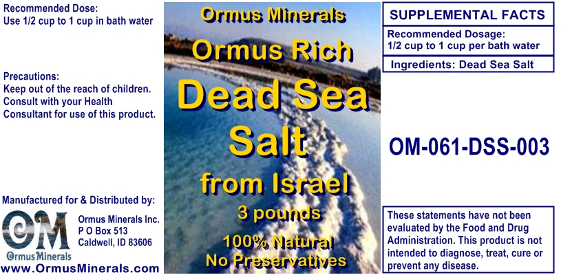 Ormus Minerals Dead Sea Salt from Israel 3 lbs